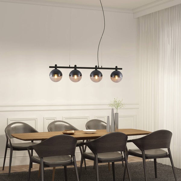 Lucande Pendelleuchte Dustian (Design, Modern) in Schwarz aus Glas (4 flammig E27) - Design-Hängeleuchte Esstischlampe Hängelampe Hängeleuchte Wohnzimmerleuchte