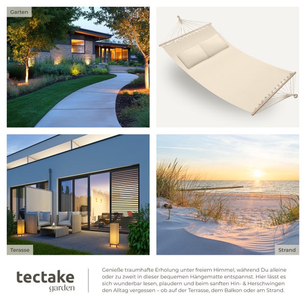 Hängematte tectake Eden 230 x 145 cm mit Spreitzstäben, für 2 Personen beige