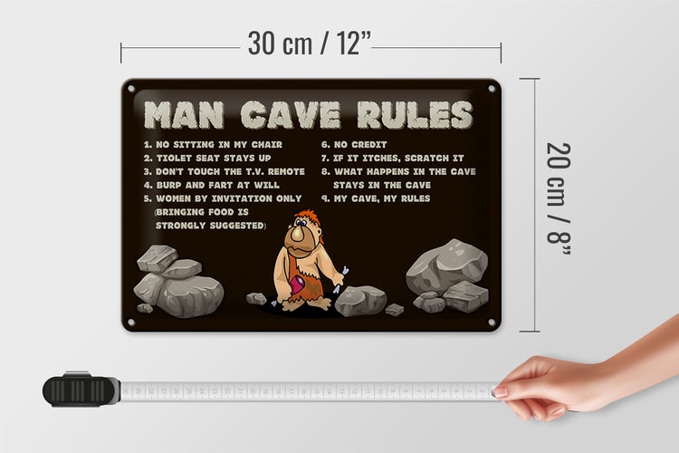 Blechschild Spruch 30x20cm man cave rules Männer Regeln