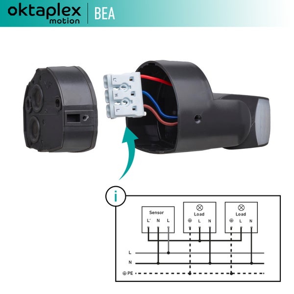 Oktaplex Bewegungsmelder Aussen IP65 anthrazit 180° schwenkbar 12m Reichweite