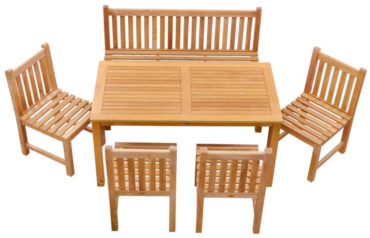 Teak Sitzgruppe 4 Gartensessel 1 Teak Bank 180 cm ohne Armlehnen 1 Tisch 180 cm im Set