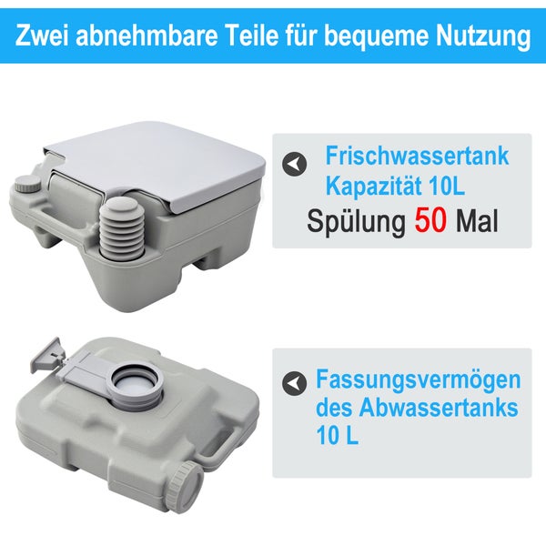 HOMCOM Campingtoilette Faltbare Reisetoilette max. Tragkraft bis 200 kg 10L Falttoilette Trockentrenntoilette für Camping, Wandern, Reisen, Angeln Grau