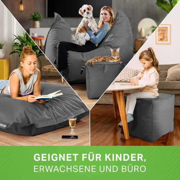 Green Bean 2er Set XXL Sitzsack inkl. Pouf fertig befüllt mit EPS-Perlen - Riesensitzsack 140x180 Lounge Sitz-Kissen Bean-Bag Chair  - Grau