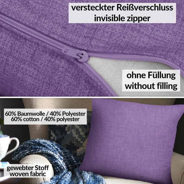 Kissenhülle Leinenoptik 50x50cm ohne Füllung Lila