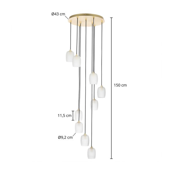 Hängeleuchte mit mehreren Leuchten und unterschiedlichen Kabellängen.