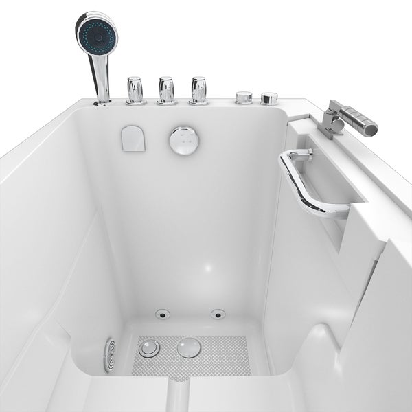 Begehbare Badewanne mit Handbrause und Bedienelementen
