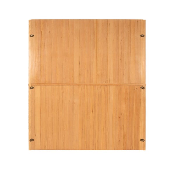 Holzklapptisch aus naturbelassenen Holzlatten mit stabilen Metallbeschlägen zur Wandmontage