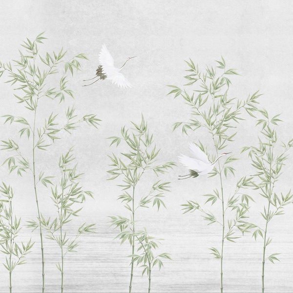 Tapete mit Bambus und Kranichen