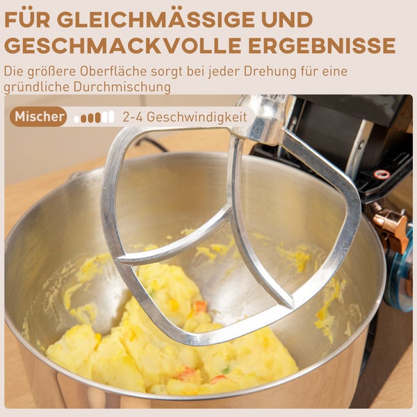 HOMCOM Küchenmaschine Teigmaschine 1400W 6+P Geschwindigkeits 5,5L Edelstahlschüssel Knetmaschine mit Teigschaber, Eiertrenner, Schlagbesen, Rührhaken, Knethaken und Spritzschutz Schwarz