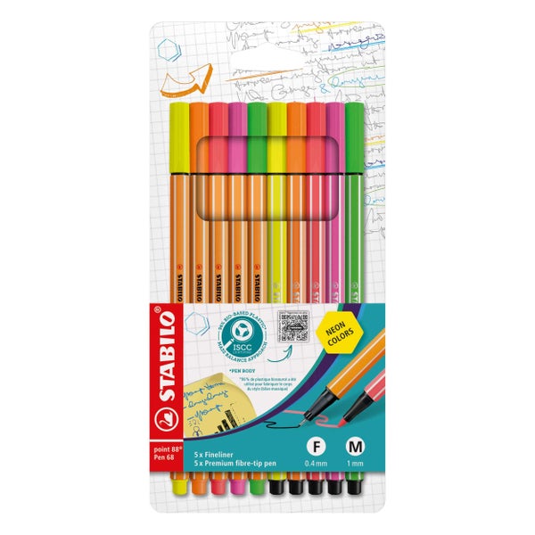 Stabilo Point 88 und Pen 68 Stifte Set mit Neonfarben