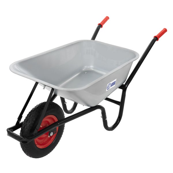 ECD Germany Schubkarre, 100L verzinkter Stahl Mulde - Silber, 250kg Tragkraft, Luftreifen mit Metallfelge, Gartenschubkarre Schiebkarre Garten Karre Bauschubkarre Scheibtruhe Transportkarre für Garten