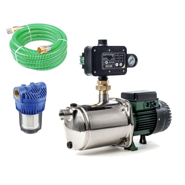 Hauswasserwerk mit Drucksteuerung, Filter und Saugschlauch