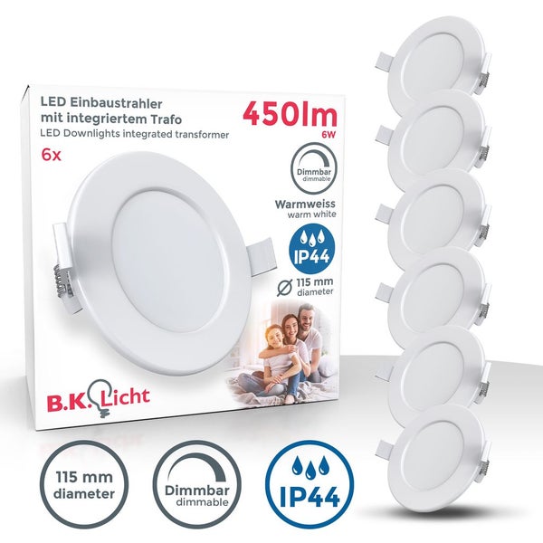 KYOTECH OPper IP65 LED Einbaustrahler 6er Set Dimmbar 6W Warmweiß – Wasserdicht Für Bad & Wohnzimmer