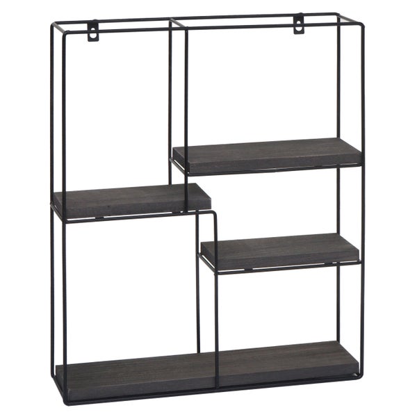 Wandregal mit Metallrahmen und Holzablagen