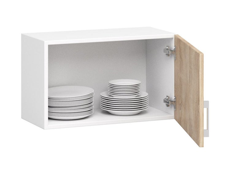 Hängeschrank mit offener Tür und Geschirr