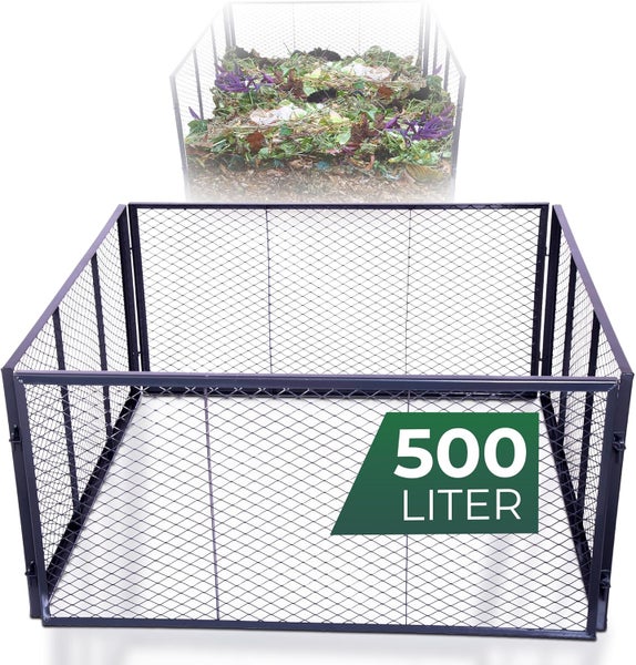 Metall-Drahtkomposter mit 500 Liter Fassungsvermögen für Gartenabfälle.