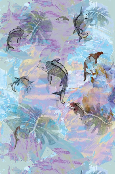 Dekor mit Fischen und Pflanzenmotiven.