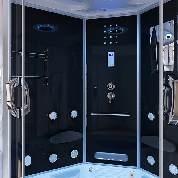 Home Deluxe - Dampfdusche EXCLUSIVE - Schwarz, Maße: 150 x 150 x 220 cm - inkl. Radio, Regendusche und komplettem Zubehör I Dampfsauna, Badewanne, Whirlpool, Dusche