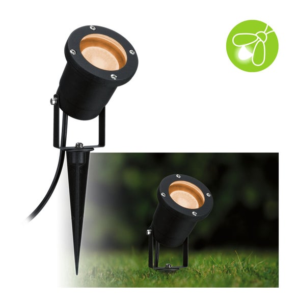 LED Gartenstrahler Goldlicht insektenfreundlich IP65 rund 92mm 2200K 4,3W 320lm 230V 38° Schwarz Metall