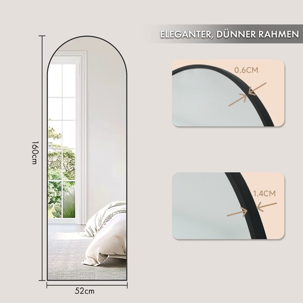 Floordirekt Ganzkörperspiegel Madison Gewölbt Aluminiumrahmen Schwarz 161 x 52 cm