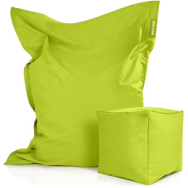 Green Bean 2er Set XXL Sitzsack inkl. Pouf fertig befüllt mit EPS-Perlen - Riesensitzsack 140x180 Lounge Sitz-Kissen Bean-Bag Chair  - Hellgrün