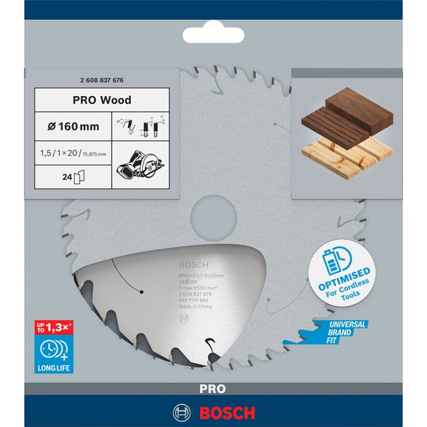 Bosch PRO Wood cordless Blatt für Kreissägen 160 x 1,5 x 20 mm - 2608837676