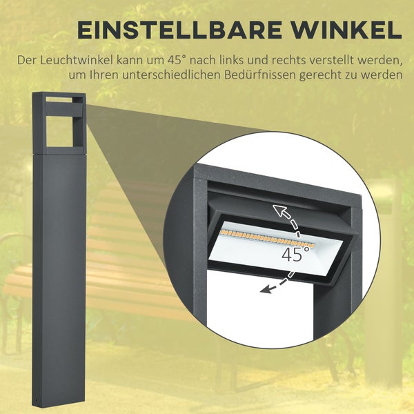 Outsunny Gartenlampe, LED Gartenleuchte, Verstellbarem Neigungswinkel, IP65 Wasserdicht, 16L x 5B x 90H cm, Alu, Dunkelgrau