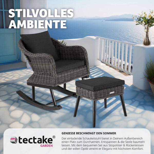 Rattan Schaukelstuhl tectake Rovigo 57,5 x 85 x 73 cm natürlich nachempfundenes Geflecht mit Aluminiumgestell grau