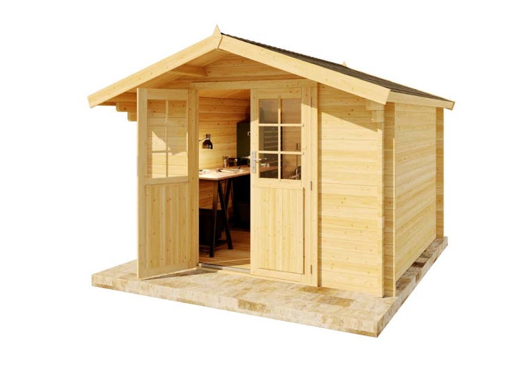 Alpholz Gartenhaus Anna-44 ISO Gartenhaus aus Holz Holzhaus mit 44 mm Wandstärke, Blockbohlenhaus mit Montagematerial imprägniert 3,2x3,2m