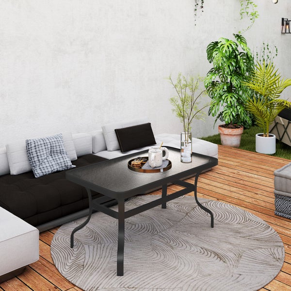 Outsunny Beistelltisch Hartglas Kaffeetisch Couchtisch mit Wellendesign, Abgerundete Ecke Balkontisch Gartentisch Sofatisch Teetisch Gartenmöbel für Wohnzimmer Garten Terrasse Balkon, 95x55 cm Schwarz