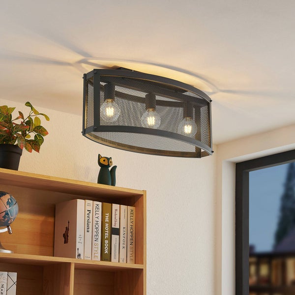 Lindby Deckenlampe Mizgin (Landhaus, Vintage Rustikal) in Schwarz aus Metall (3 flammig E27) - Deckenleuchte Lampe Wohnzimmerleuchte