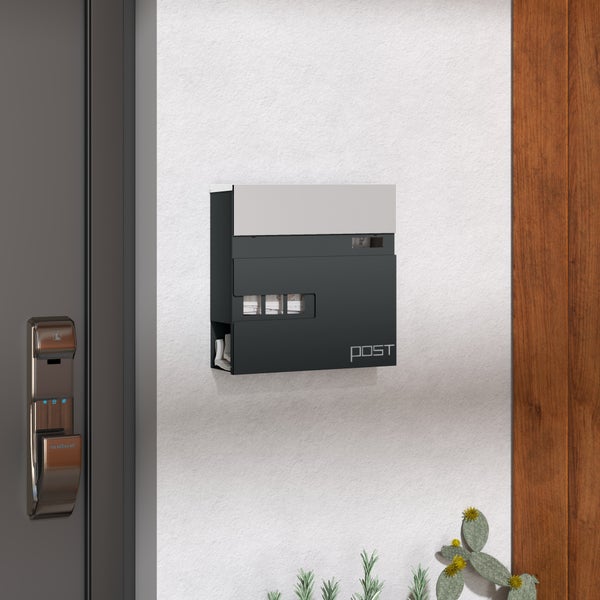 HOMCOM Briefkasten Wandbriefkasten aus Stahl mit Sichtfenster, Schloss, Kupferkern, Postkasten für Outdoor, 37 x 10,5 x 37 cm, Dunkelgrau