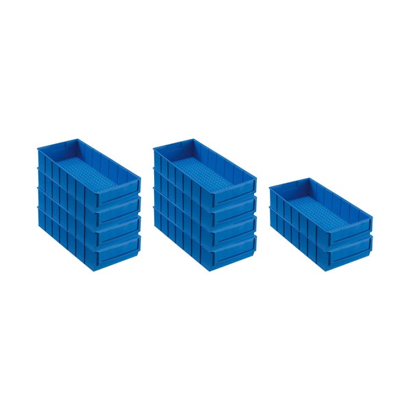PROREGAL SparSet 10x Blaue Indurstriebox 400 B HxBxT 8,1 x 18,3 x 40 cm 4,7 Liter Sortimentskasten