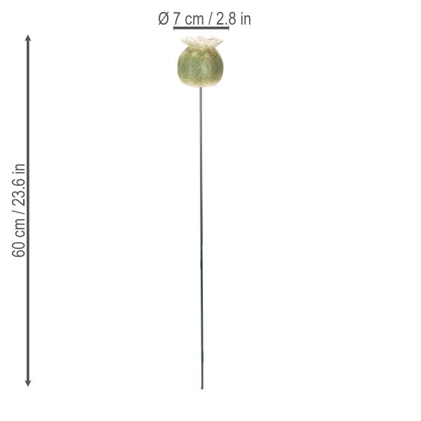 Dekorative Mohnblume mit einer Länge von 60 cm und einem Durchmesser von 7 cm.