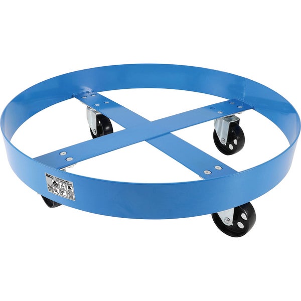 BGS Fassroller für 200 Liter Fässer aus blauem Metall mit vier Lenkrollen