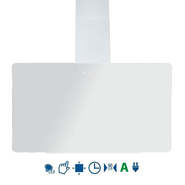 Weiße Dunstabzugshaube mit LED-Beleuchtung und Touch-Bedienfeld