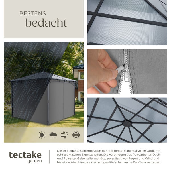 Gartenpavillon tectake Caracas inklusive 8 Heringen mit Aluminiumgestell, pulverbeschichtet grau