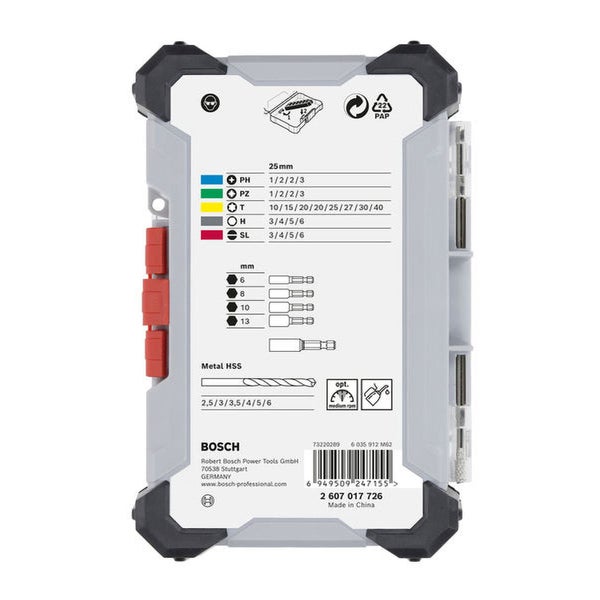 Bosch Bit Set mit verschiedenen Schrauberbits und Bohrern