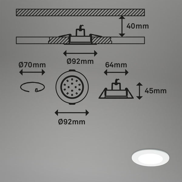LED Einbauleuchten Bad 3er Set dimmbar Fernbedienung IP44 weiß Ø9,2cm Briloner