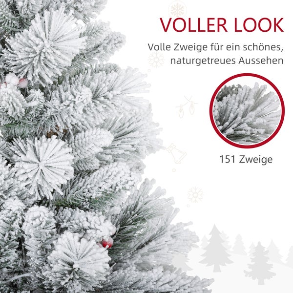 HOMCOM 90 cm 2er-Set Künstlicher Weihnachtsbaum, Christbaum mit 100 LED-Lichten 151 Astspitzen flammhemmend, für Weihnachtsfest, Indoor, Grün+Weiß