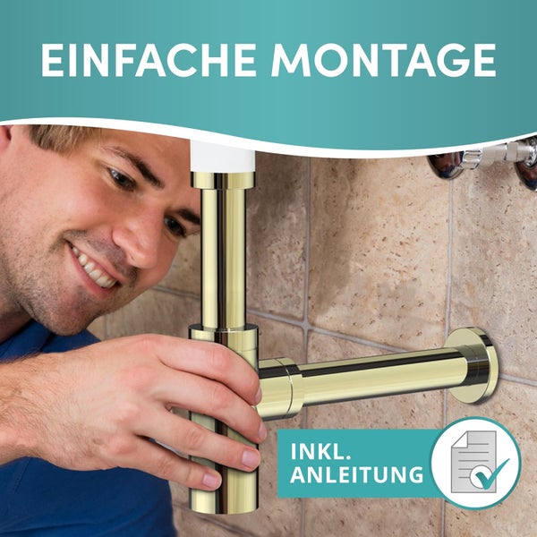 Engelbach® Design Siphon für Waschbecken & Waschtisch - Mit Reinigungsöffnung - r 1 1/4 - inkl. Gummimanschette und Anleitung
