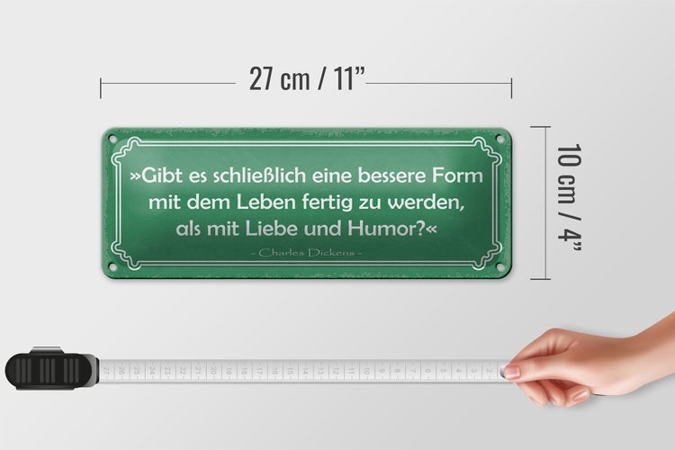 Blechschild Spruch 27x10cm mit Leben fertig werden mit Liebe und Humor