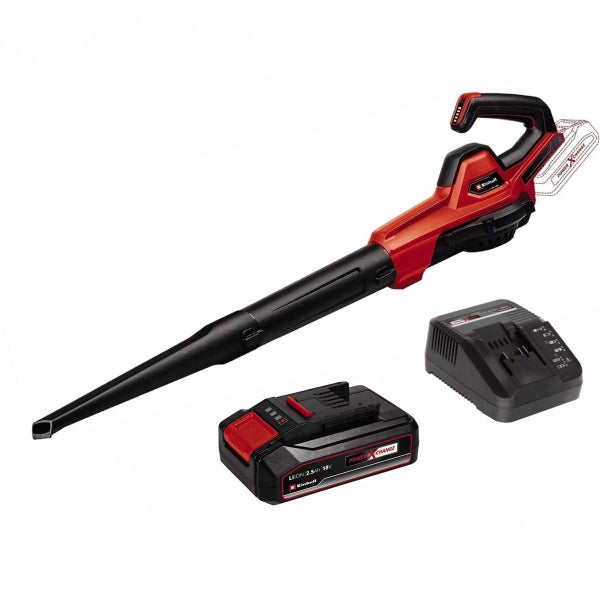 Einhell Akku-Laubbläser Set inklusive 18 Volt 2,5 Amperestunden Power X-Change Akku und Ladegerät.