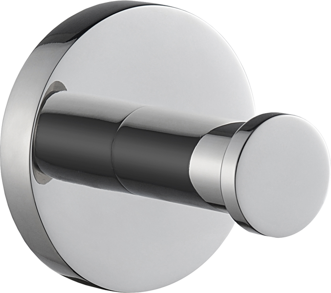 Handtuchhaken aus verchromtem Metall mit runder Grundplatte für das Badezimmer.