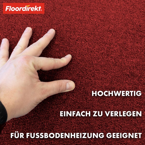 FLOORDIREKT Teppichfliese Moscow - Selbstliegend - 50 x 50 cm - Rot