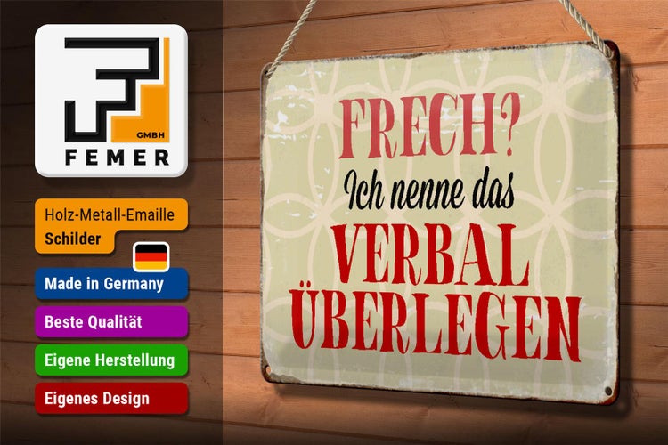 Blechschild Spruch 30x20cm frech nenn das verbal überlegen