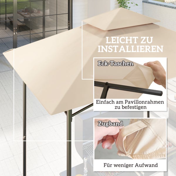 Outsunny Ersatzdach für Grillpavillon 1,5 m x 2,4 m nur Ersatzdach, doppelstöckige Schutzabdeckung, wasserabweisend Überdachung für den Außenbereich, Dach passend für Outdoor-Grillzelt, Beige