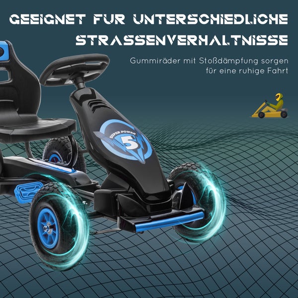 HOMCOM Kinder Go Kart, 121L x 58B x 61H cm, Kunststoff, Metall, Blau