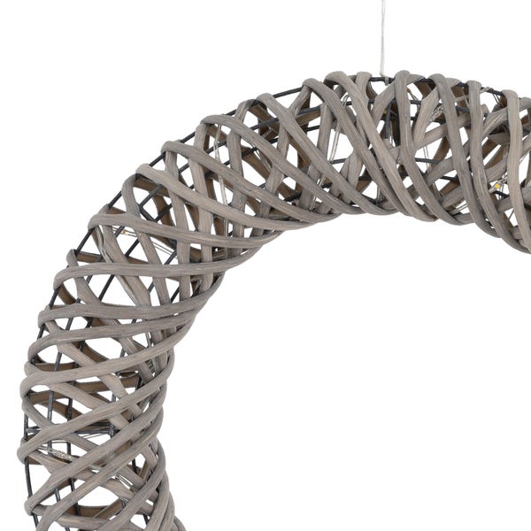 ECD Germany LED Weihnachtskranz Ø40 cm mit 15 LEDs, Warmweiß, Metall & Rattan, Türkranz mit Beleuchtung & Timer, Innen, batteriebetrieben, Lichterkranz zum Aufhängen, Hängekranz Tischkranz Dekokranz