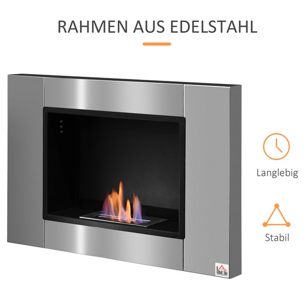 HOMCOM, Ethanol-Kamin, Bio-Ethanol-Brenner, L80 x B14 x H54 cm, Edelstahl, Eisen, Silber